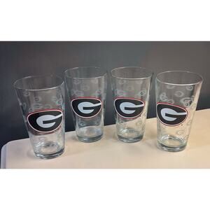 Georgia Bulldogs Logo Game Day Glasses (4) Football Etched 16 Oz Pint Excellent
